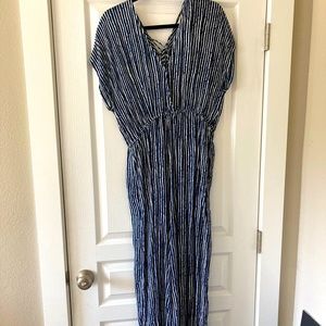 World Market blue/white striped jumpsuit